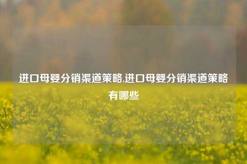 进口母婴分销渠道策略,进口母婴分销渠道策略有哪些