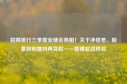 招商银行三季度业绩会亮相！关于净息差、股票回购增持再贷款……管理层这样说