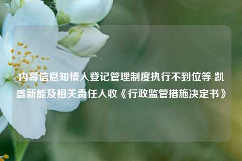 内幕信息知情人登记管理制度执行不到位等 凯盛新能及相关责任人收《行政监管措施决定书》