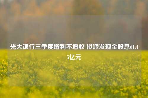 光大银行三季度增利不增收 拟派发现金股息61.45亿元