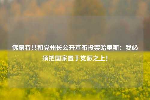 佛蒙特共和党州长公开宣布投票哈里斯：我必须把国家置于党派之上！