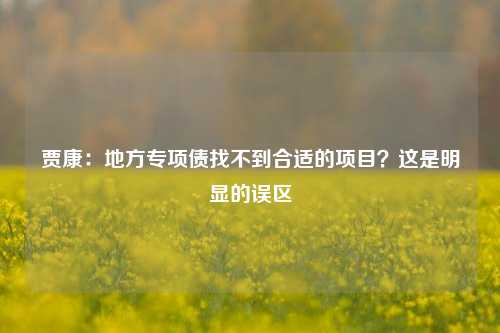 贾康：地方专项债找不到合适的项目？这是明显的误区