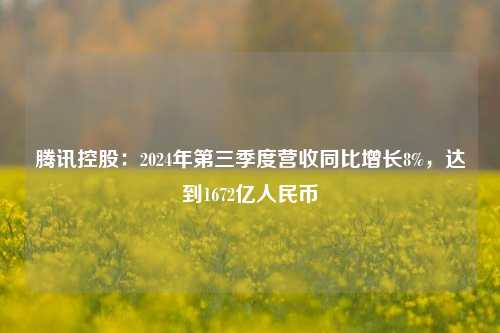 腾讯控股：2024年第三季度营收同比增长8%，达到1672亿人民币