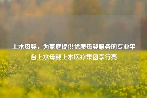 上水母婴，为家庭提供优质母婴服务的专业平台上水母婴上水医疗集团李行亮