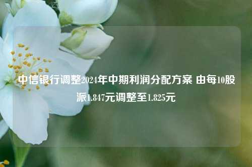 中信银行调整2024年中期利润分配方案 由每10股派1.847元调整至1.825元